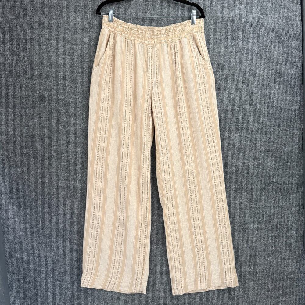 Briggs Womens Linen Blend Wide Leg Pull On Pants Size M Beige Striped Pull On